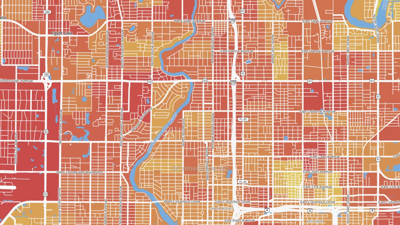 South Seminole Heights, Tampa, FL Map of Vehicle Theft Rates