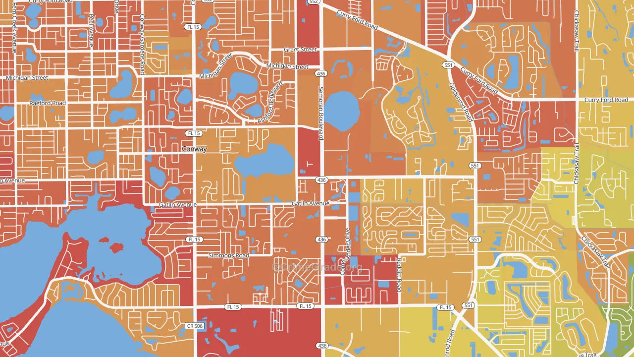South Semoran, Orlando, FL Map of Vehicle Theft Rates