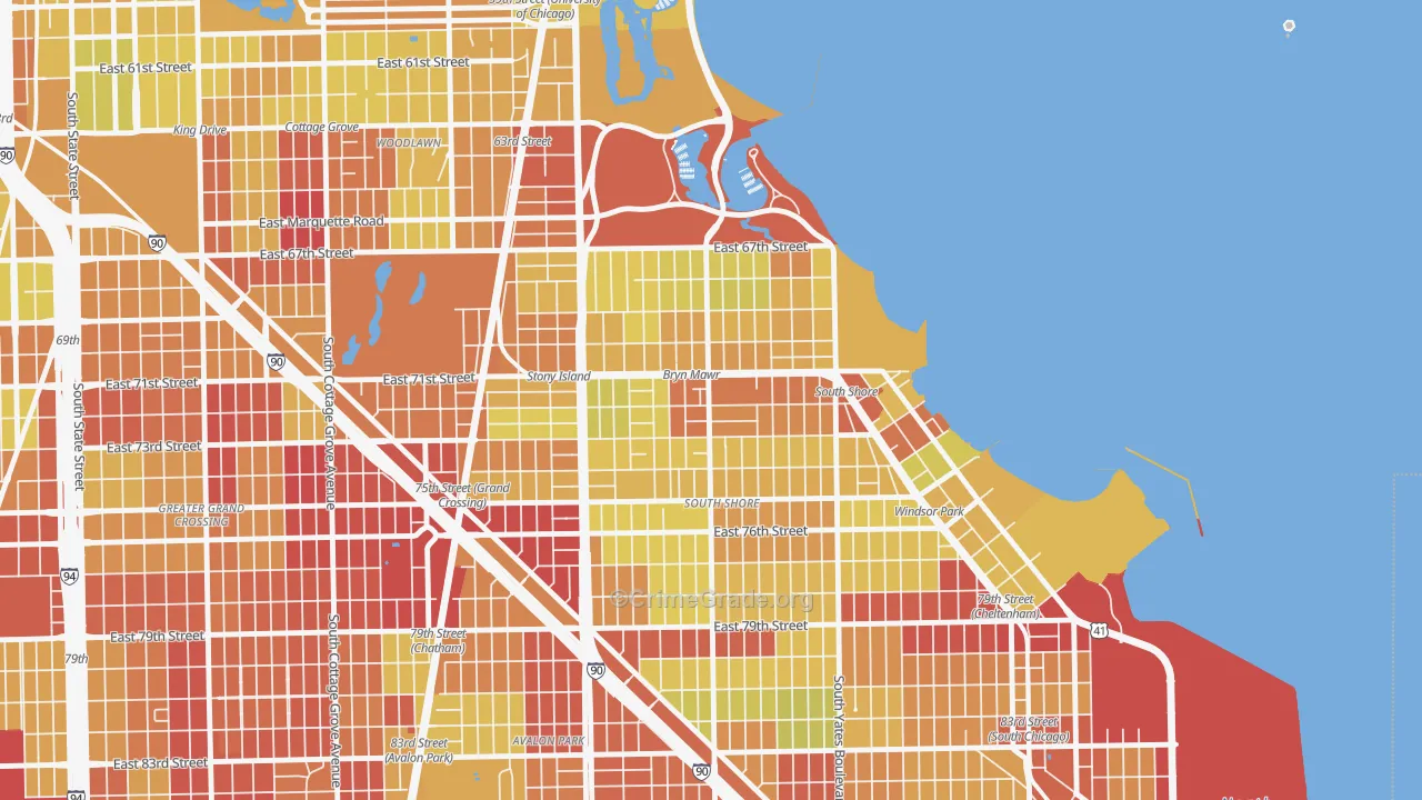 South Shore, Chicago, IL Map of Vehicle Theft Rates