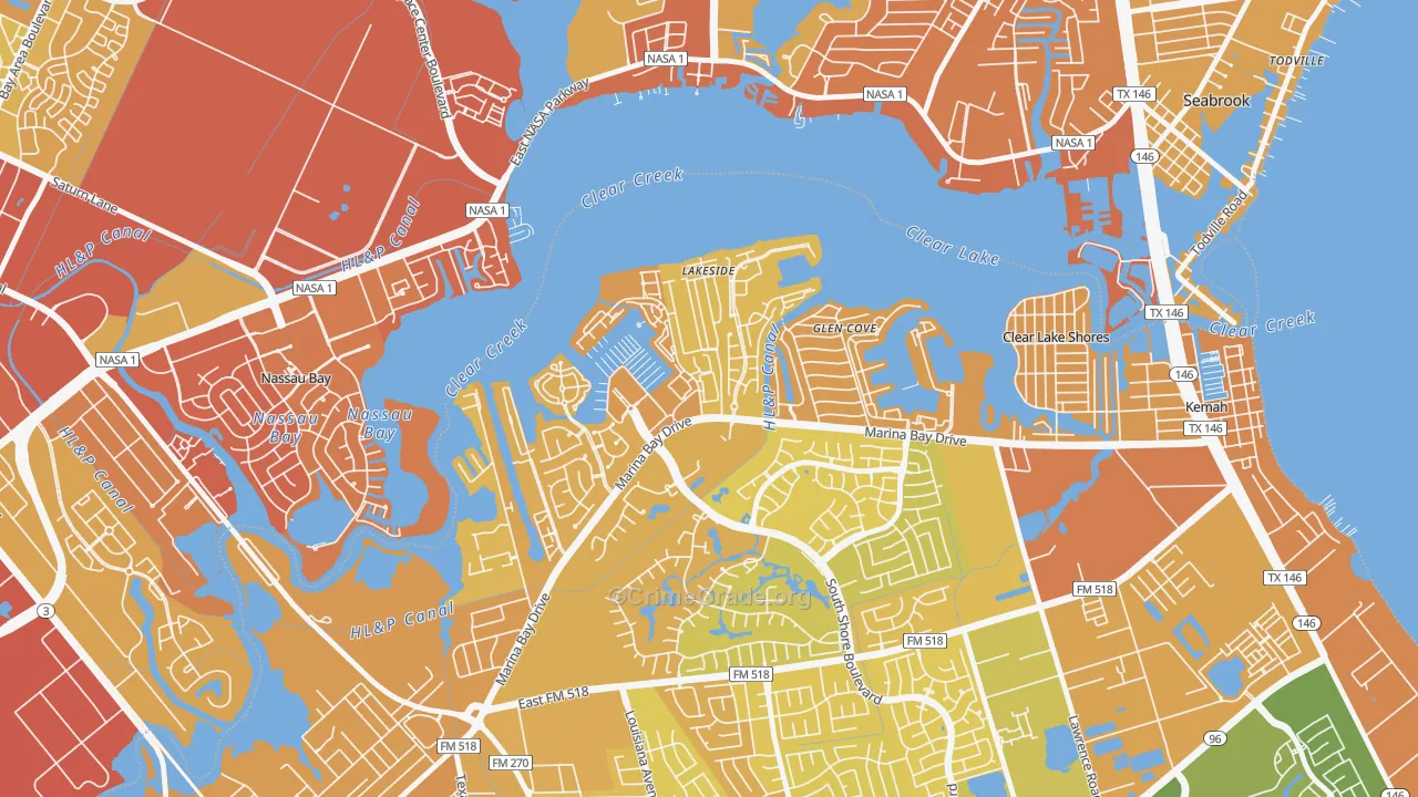 South Shore Harbour and Marina, League City, TX Map of Vehicle Theft Rates