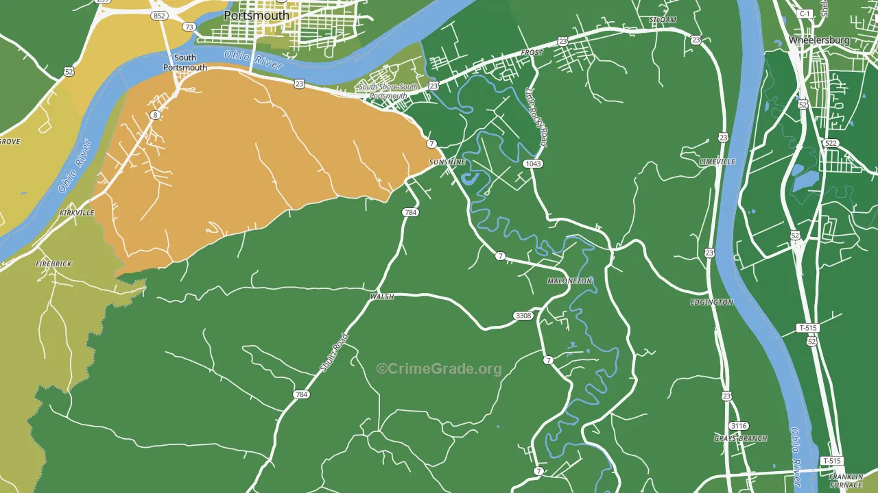 South Shore, KY Map of Vehicle Theft Rates