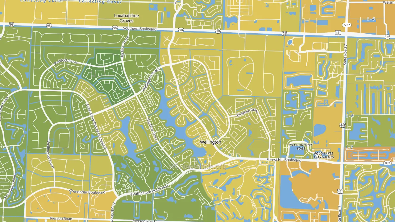 South Shore of Wellington, Wellington, FL Map of Vehicle Theft Rates