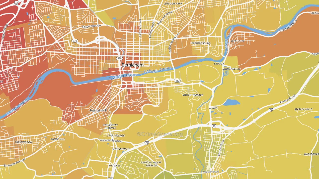 South Side, Bethlehem, PA Map of Vehicle Theft Rates