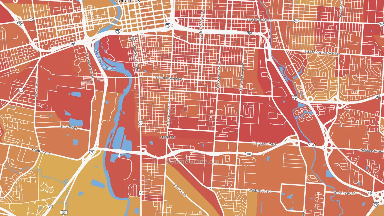 South Side, Columbus, OH Map of Vehicle Theft Rates