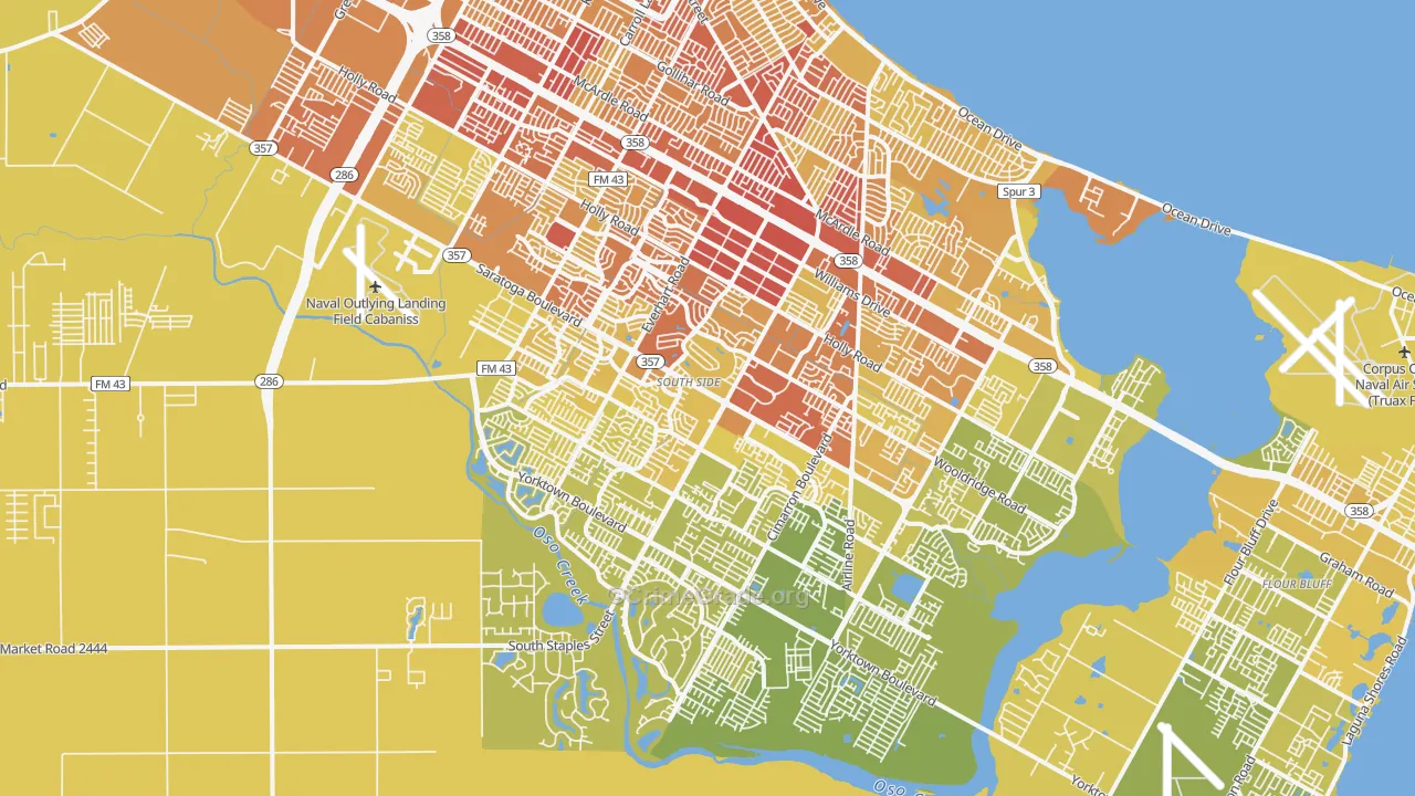 South Side, Corpus Christi, TX Map of Vehicle Theft Rates