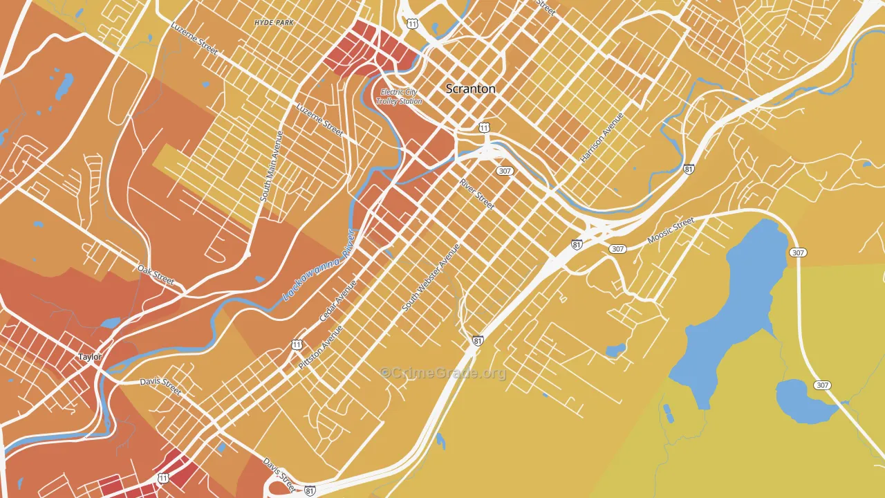 South Side, Scranton, PA Map of Vehicle Theft Rates