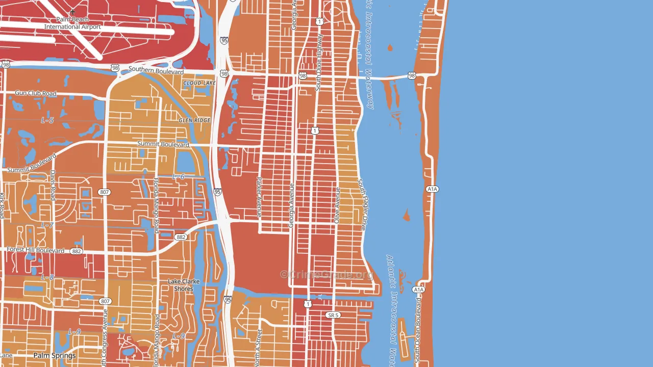 South Side, West Palm Beach, FL Map of Vehicle Theft Rates