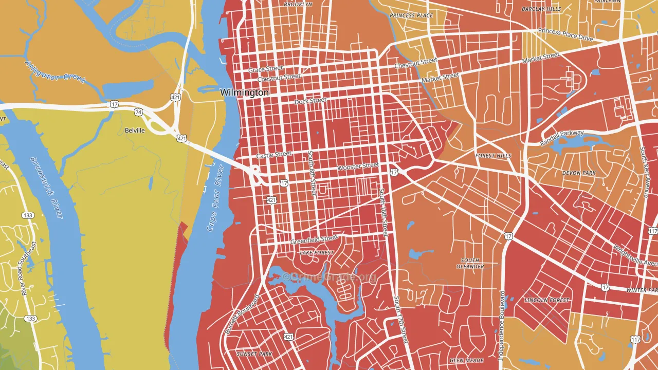 South Side, Wilmington, NC Map of Vehicle Theft Rates