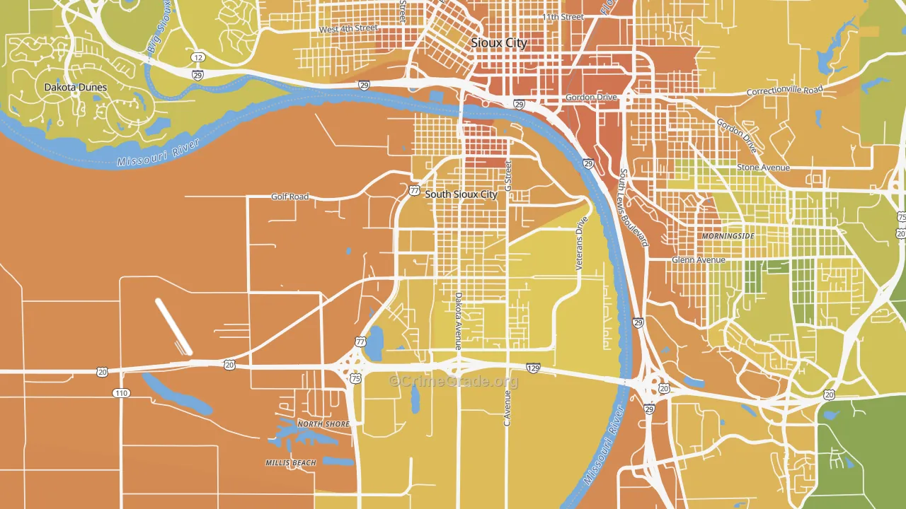 South Sioux City, NE Map of Vehicle Theft Rates