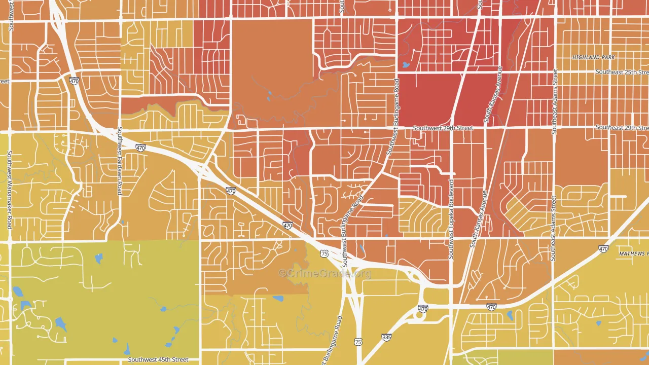South Southeast 1, Topeka, KS Map of Vehicle Theft Rates