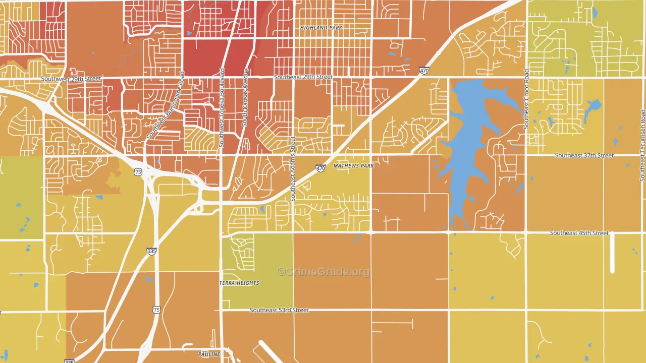 South Southeast 3, Topeka, KS Map of Vehicle Theft Rates