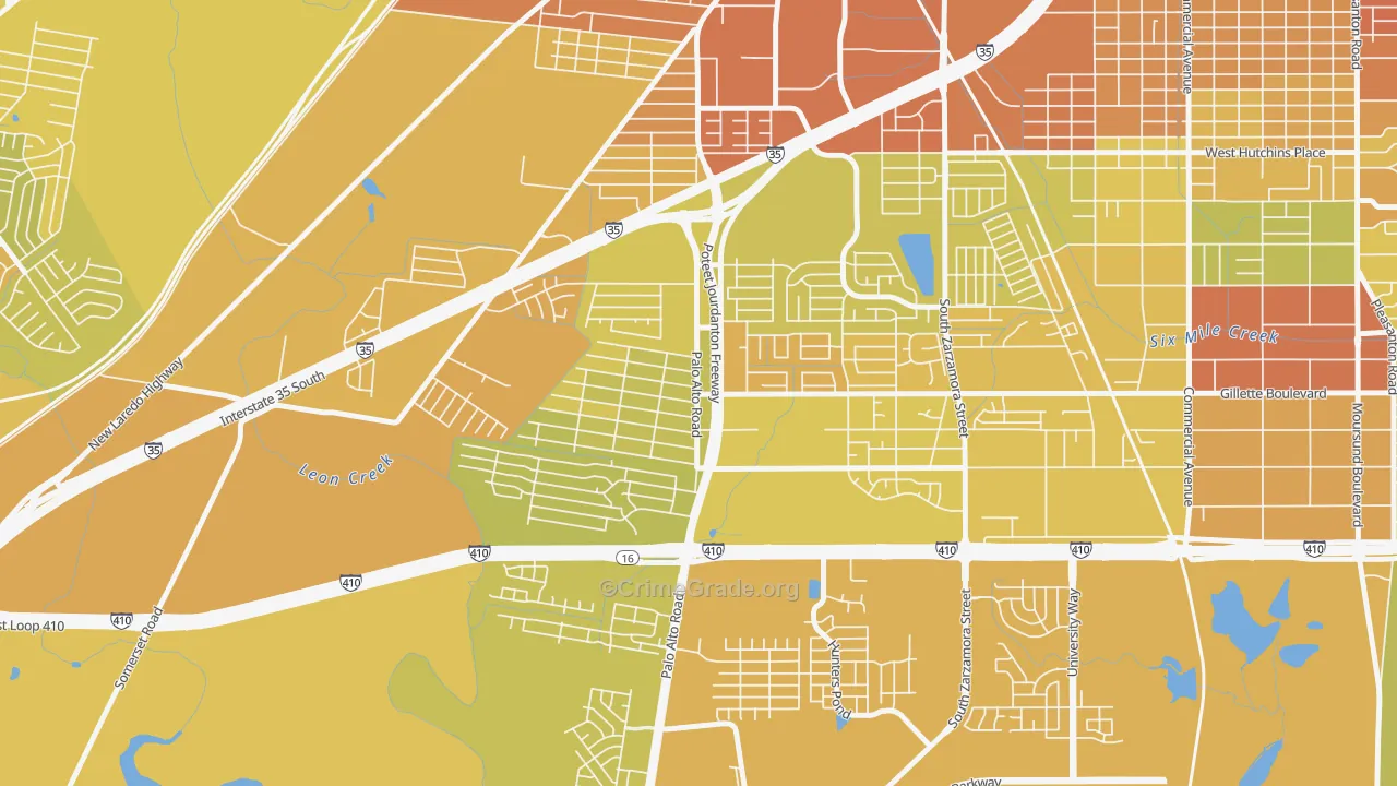 South Southwest, San Antonio, TX Map of Vehicle Theft Rates