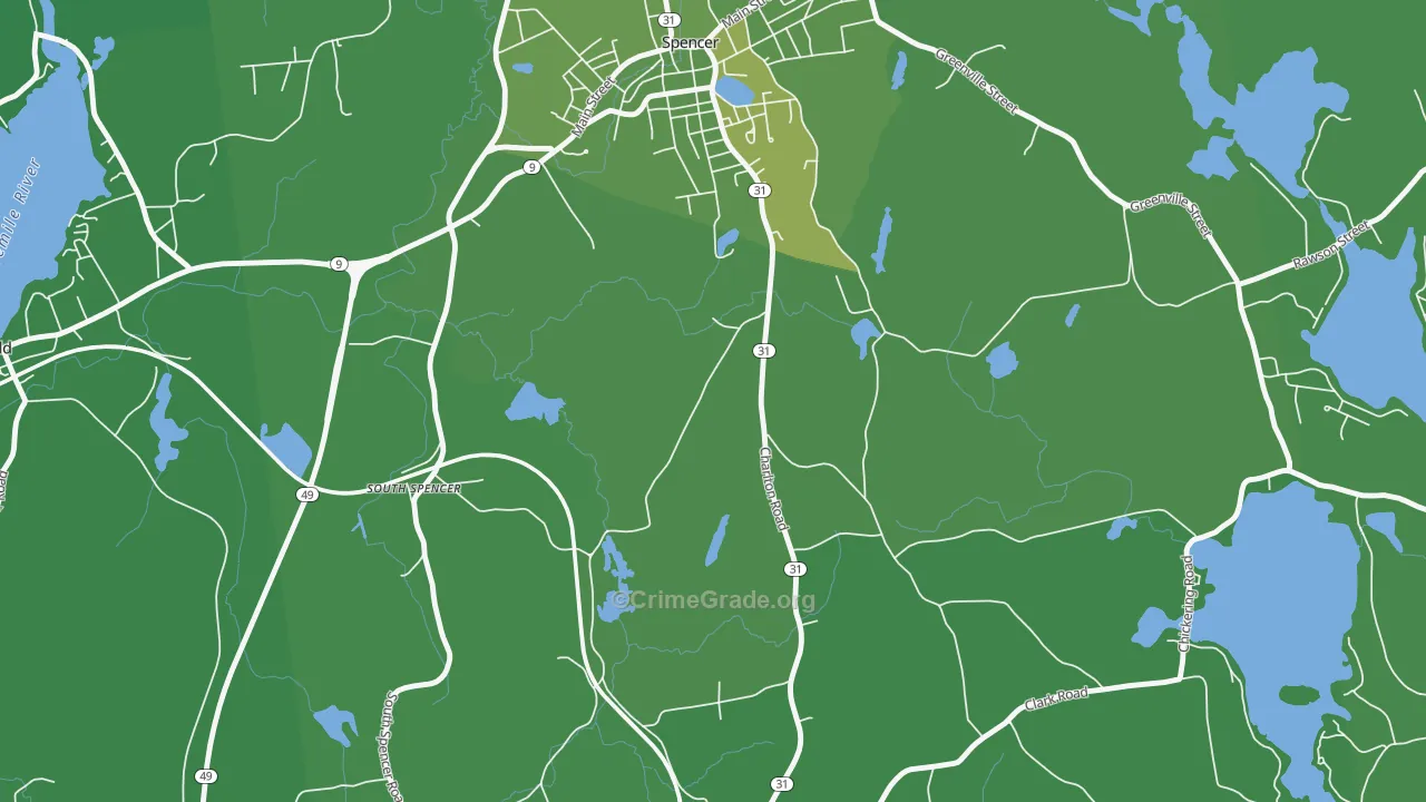 South Spencer, MA Map of Vehicle Theft Rates