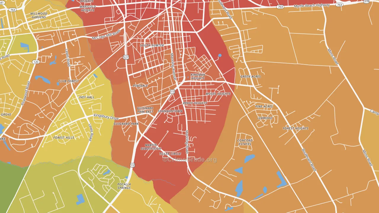 South Sumter, SC Map of Vehicle Theft Rates