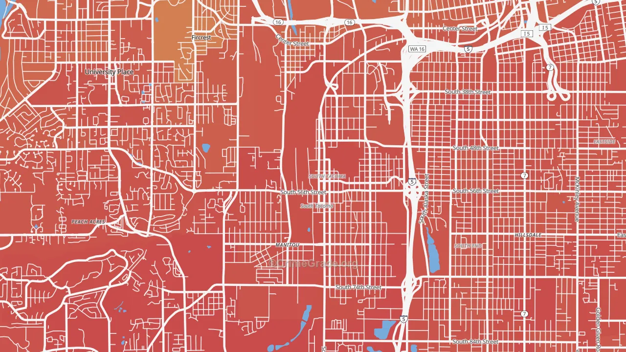 South Tacoma, Tacoma, WA Map of Vehicle Theft Rates