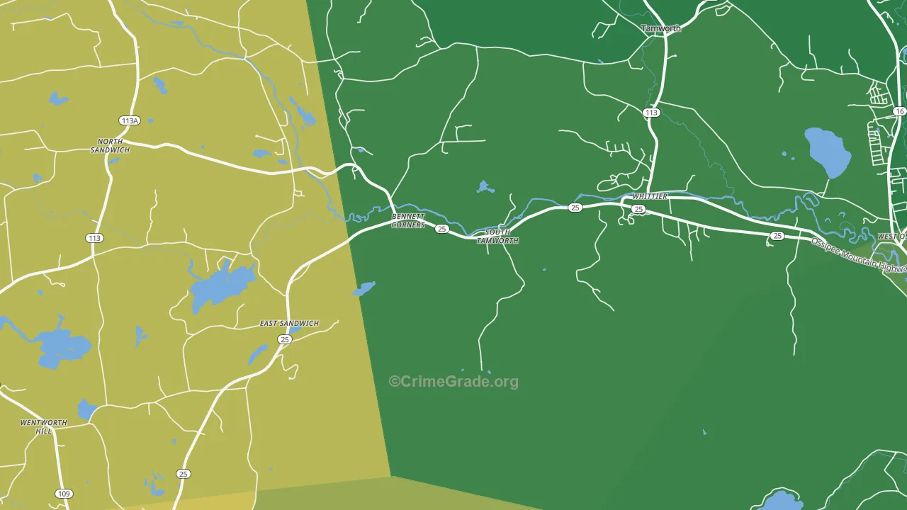 South Tamworth, NH Map of Vehicle Theft Rates