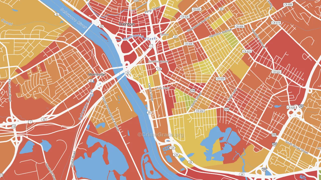 South Trenton, Trenton, NJ Map of Vehicle Theft Rates