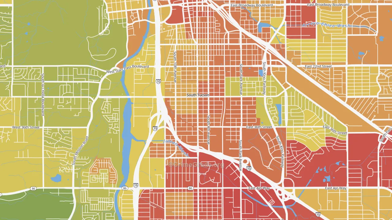 South Tucson, AZ Map of Vehicle Theft Rates
