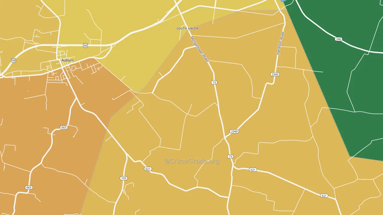 South Union, KY Map of Vehicle Theft Rates