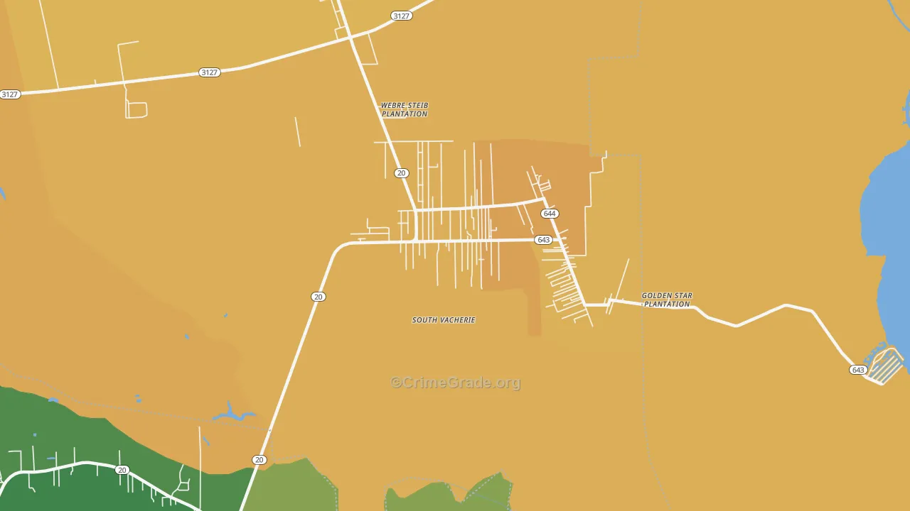 South Vacherie, LA Map of Vehicle Theft Rates