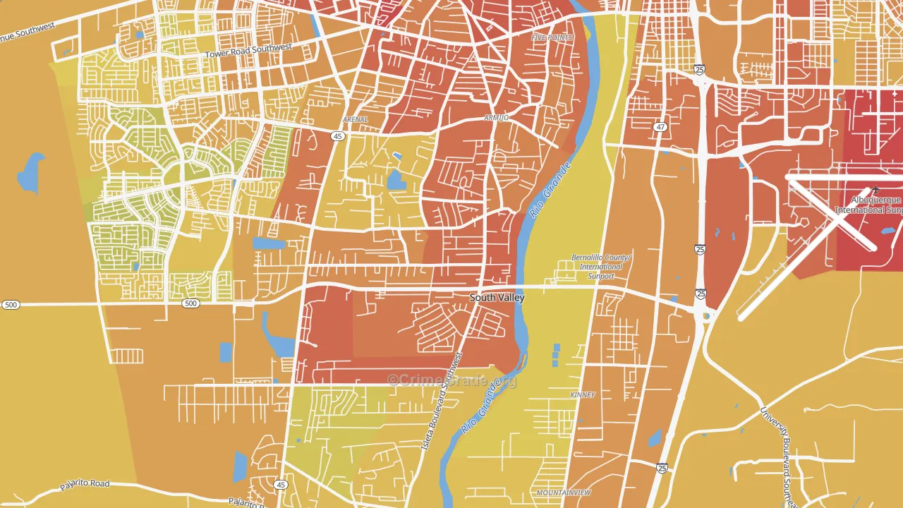 South Valley, NM Map of Vehicle Theft Rates
