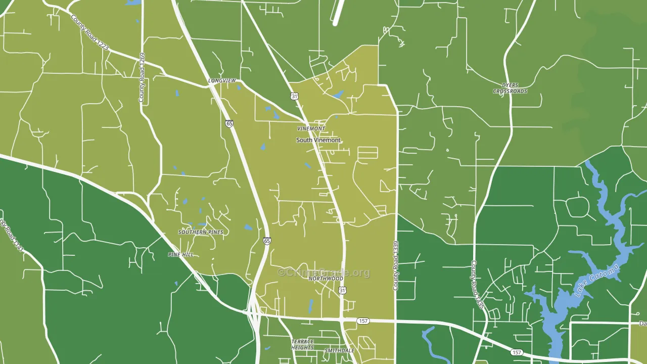 South Vinemont, AL Map of Vehicle Theft Rates