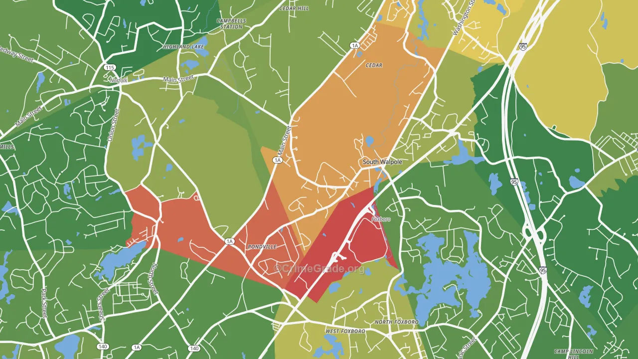 South Walpole, MA Map of Vehicle Theft Rates