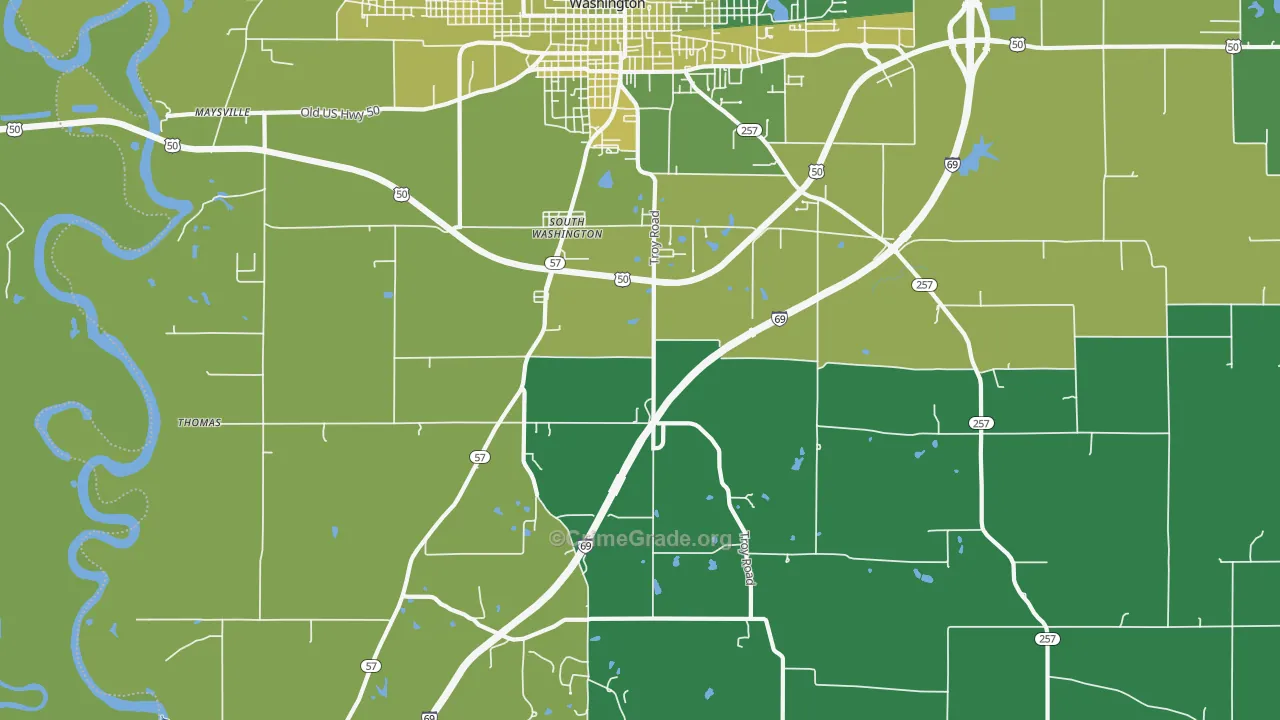 South Washington, IN Map of Vehicle Theft Rates