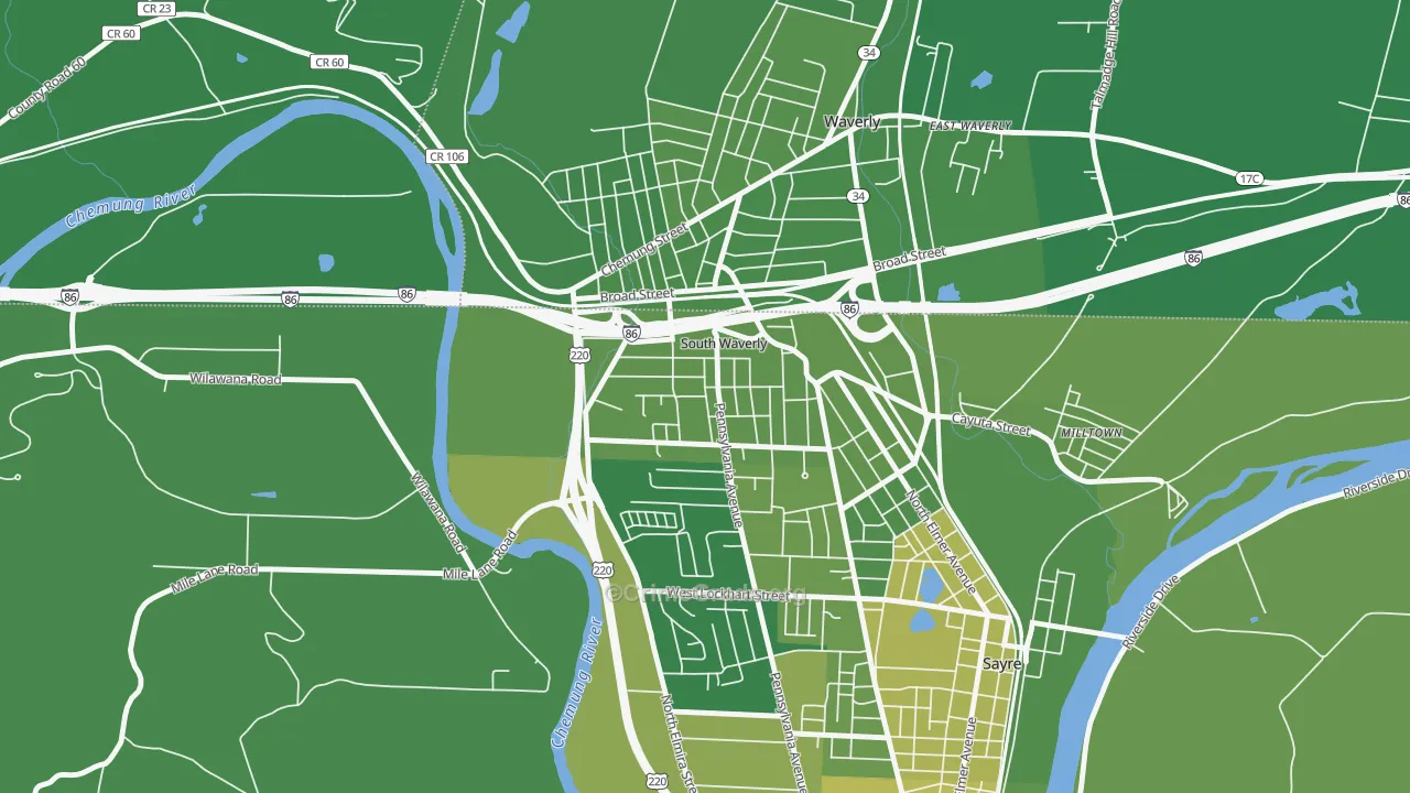 South Waverly, PA Map of Vehicle Theft Rates