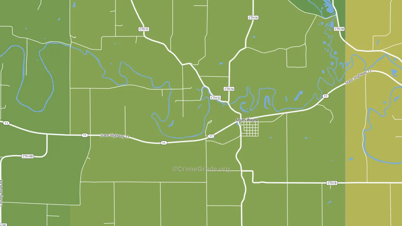 South Wayne, WI Map of Vehicle Theft Rates