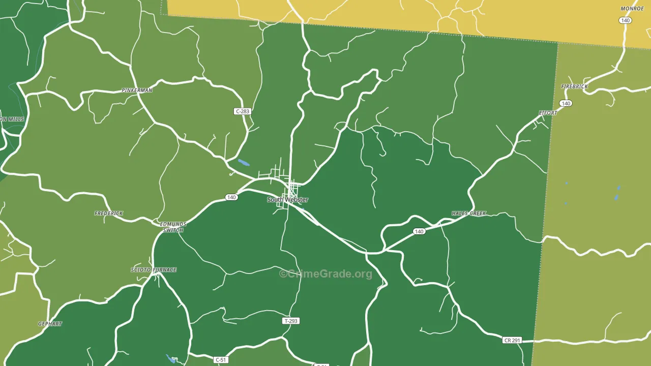 South Webster, OH Map of Vehicle Theft Rates