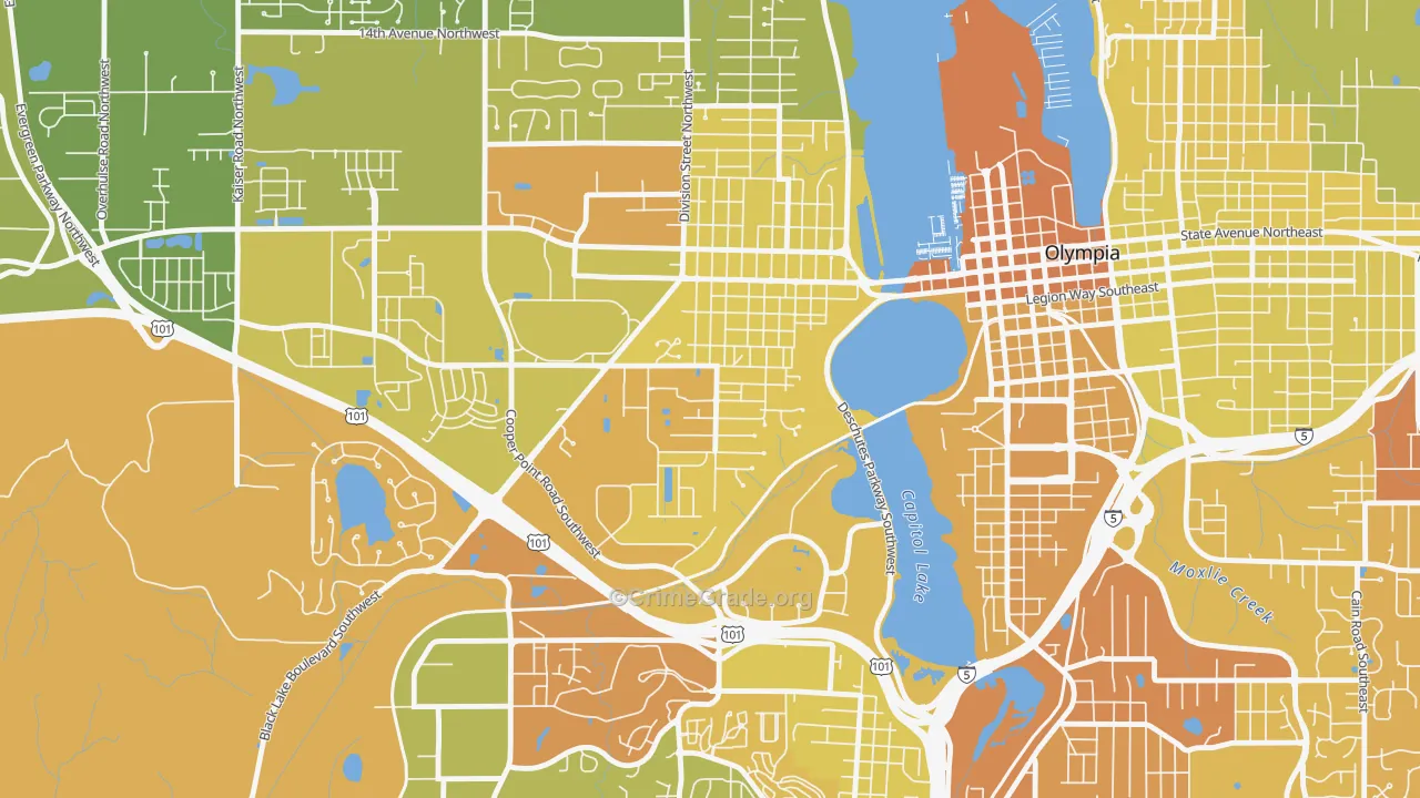 South Westside, Olympia, WA Map of Vehicle Theft Rates
