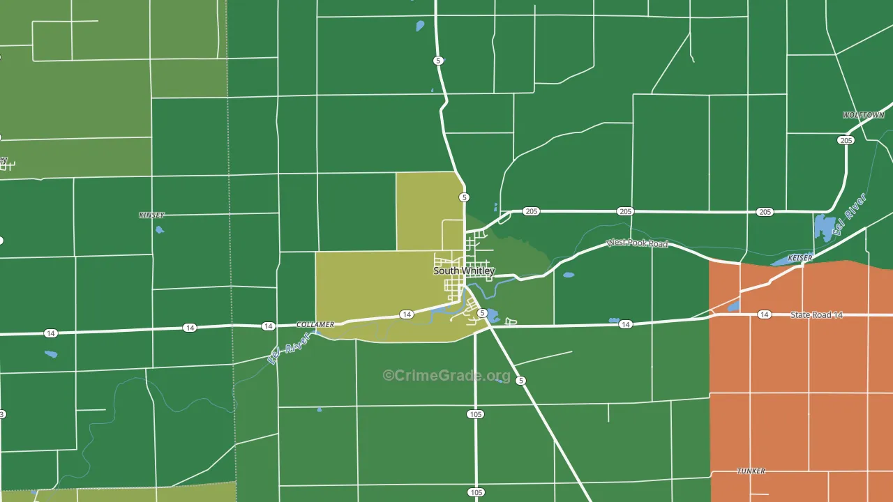South Whitley, IN Map of Vehicle Theft Rates