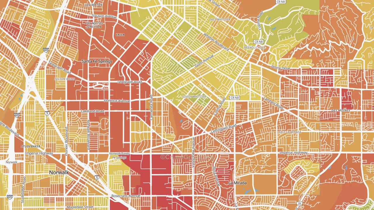 South Whittier, CA Map of Vehicle Theft Rates