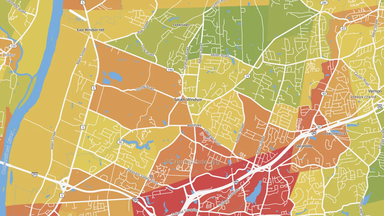 South Windsor, CT Map of Vehicle Theft Rates