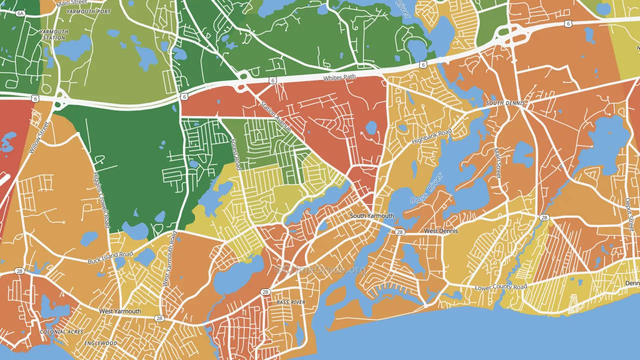 South Yarmouth, MA Map of Vehicle Theft Rates