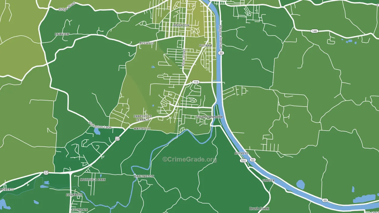 South Zanesville, OH Map of Vehicle Theft Rates