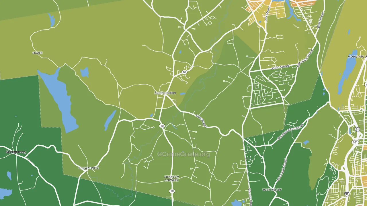 Southampton, MA Map of Vehicle Theft Rates