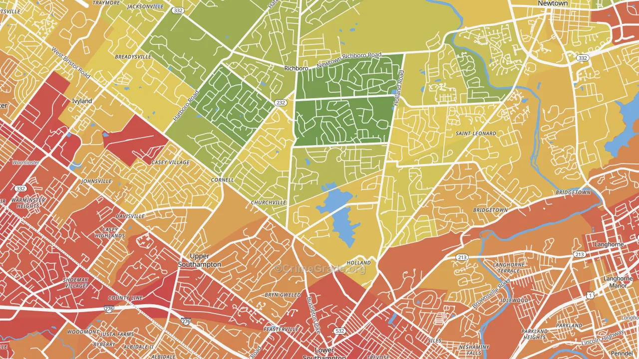 Southampton, PA Map of Vehicle Theft Rates