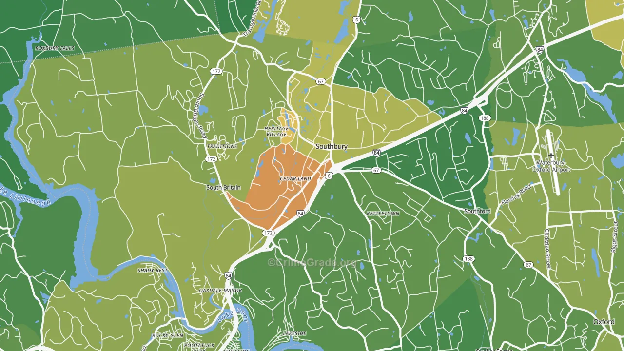 Southbury, CT Map of Vehicle Theft Rates