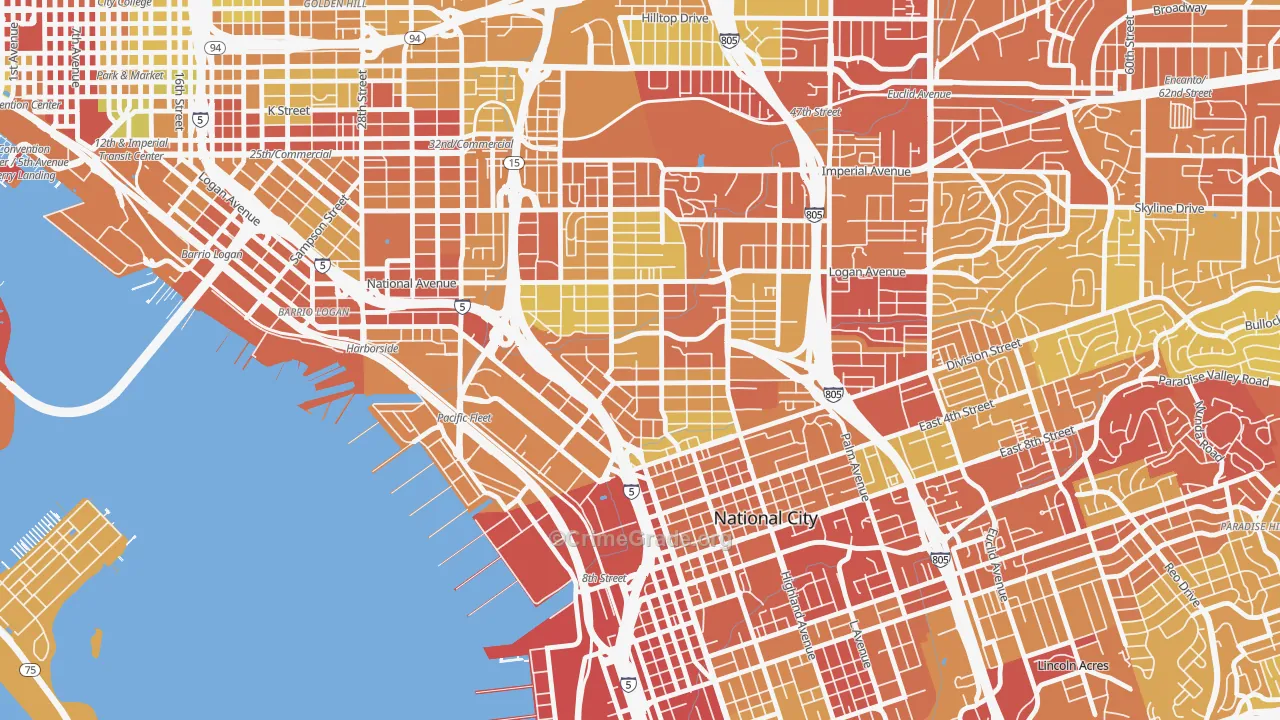 Southcrest, San Diego, CA Map of Vehicle Theft Rates