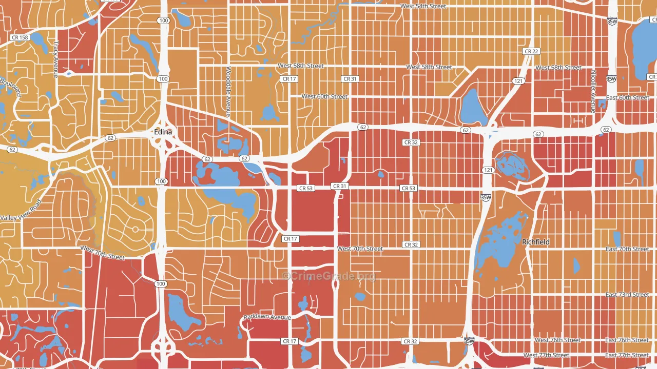 Southdale, Edina, MN Map of Vehicle Theft Rates