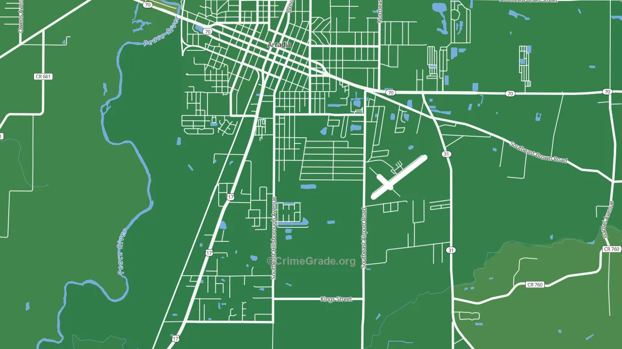 Southeast Arcadia, FL Map of Vehicle Theft Rates
