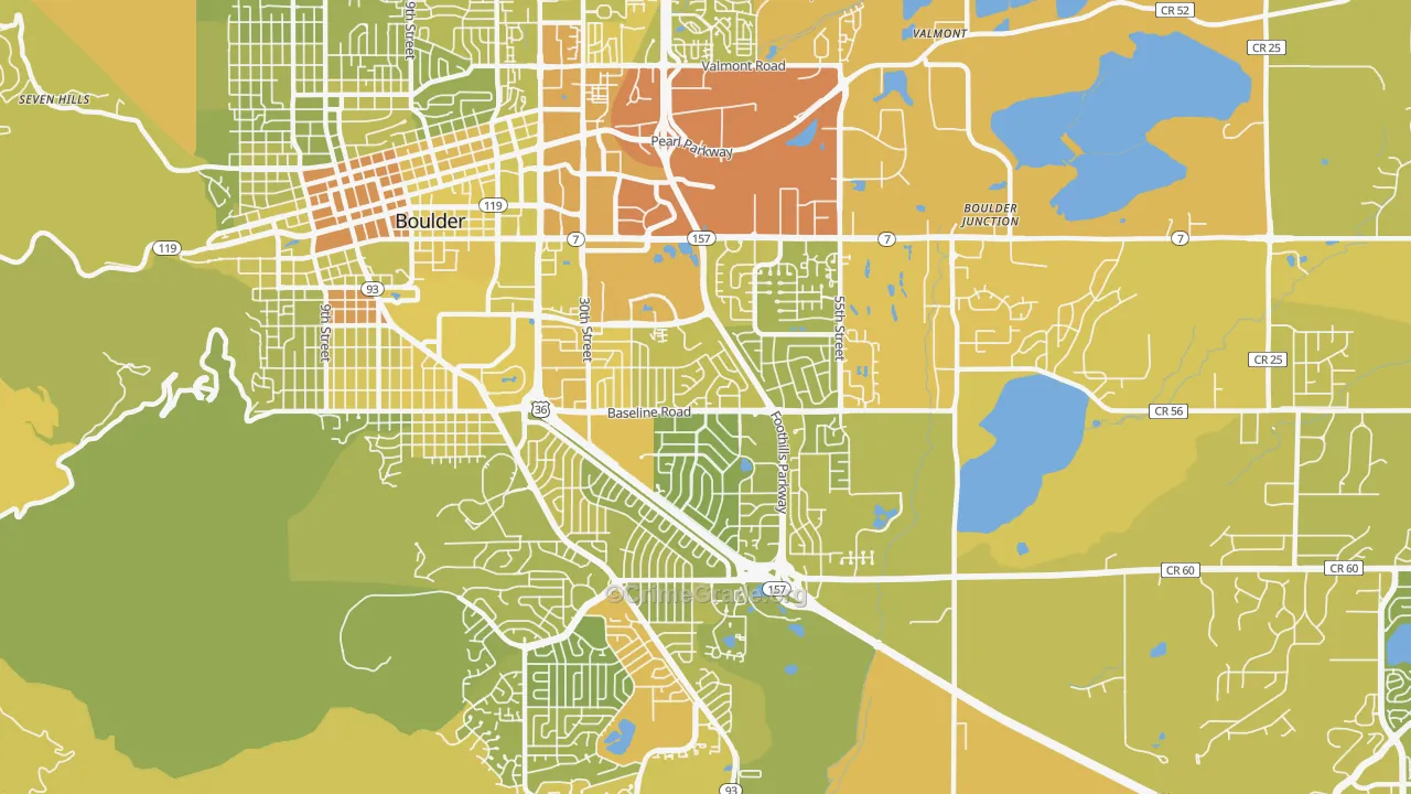 Southeast Boulder, Boulder, CO Map of Vehicle Theft Rates