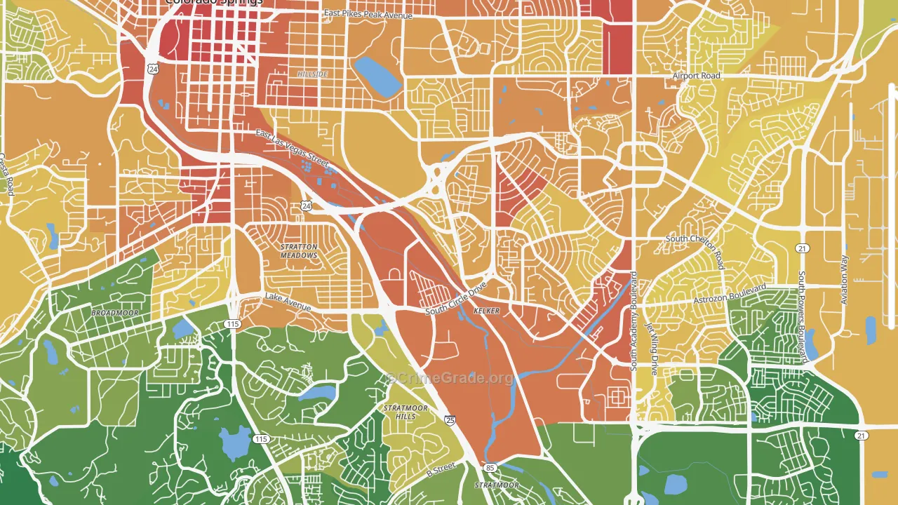 Southeast Colorado Springs, Colorado Springs, CO Map of Vehicle Theft Rates