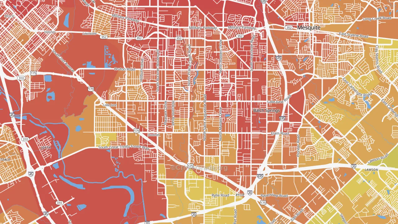 Southeast Dallas, Dallas, TX Map of Vehicle Theft Rates