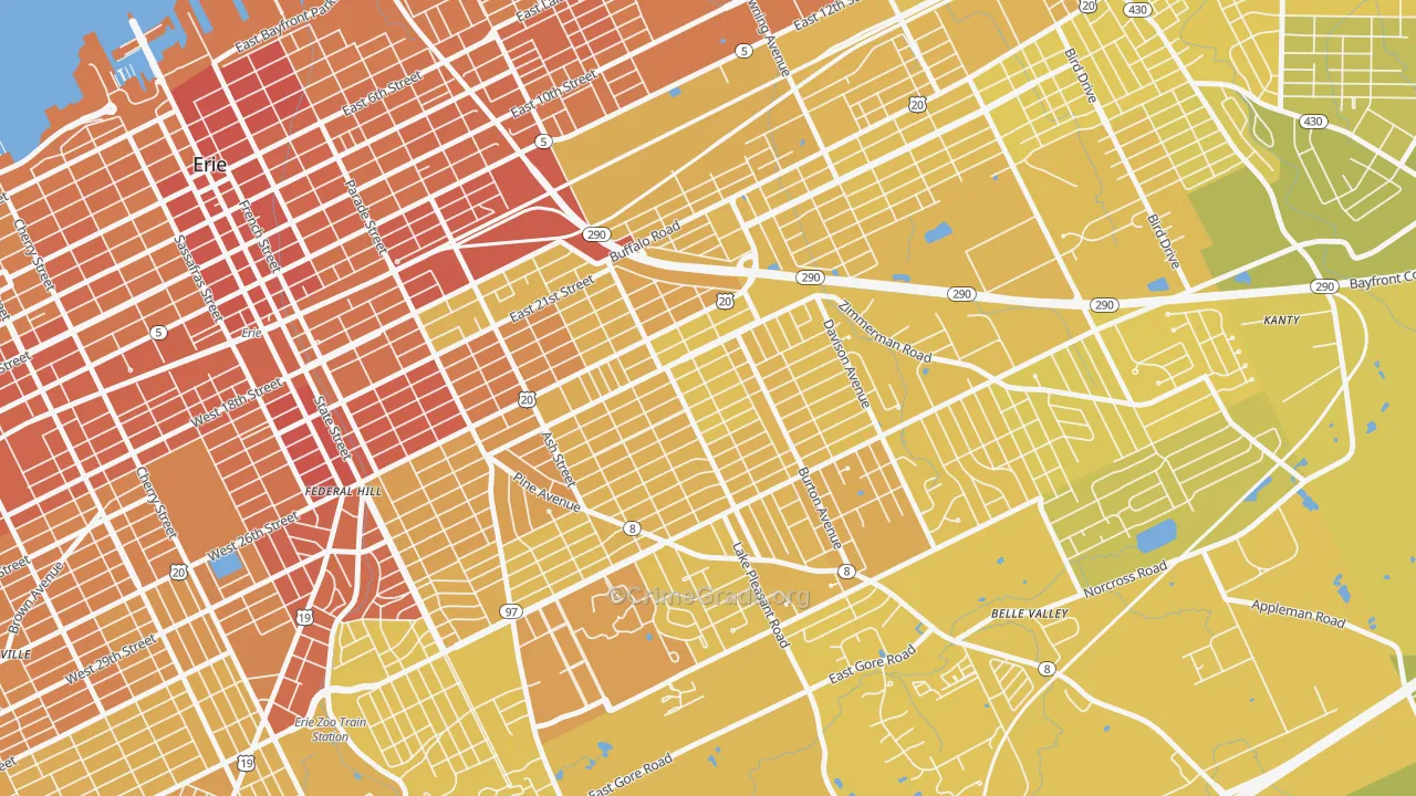 Southeast Erie, Erie, PA Map of Vehicle Theft Rates