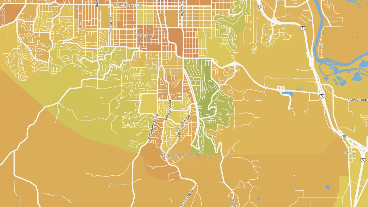 Southeast, Eugene, OR Map of Vehicle Theft Rates