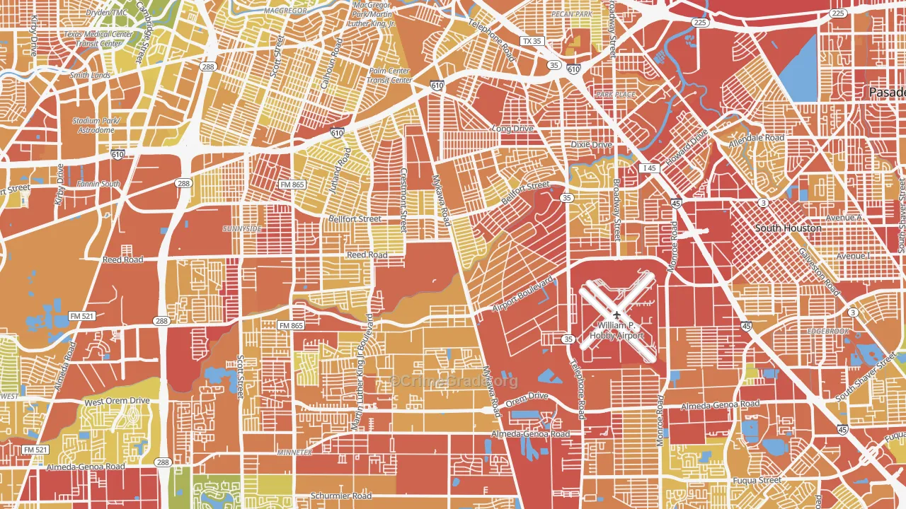 Southeast, Houston, TX Map of Vehicle Theft Rates
