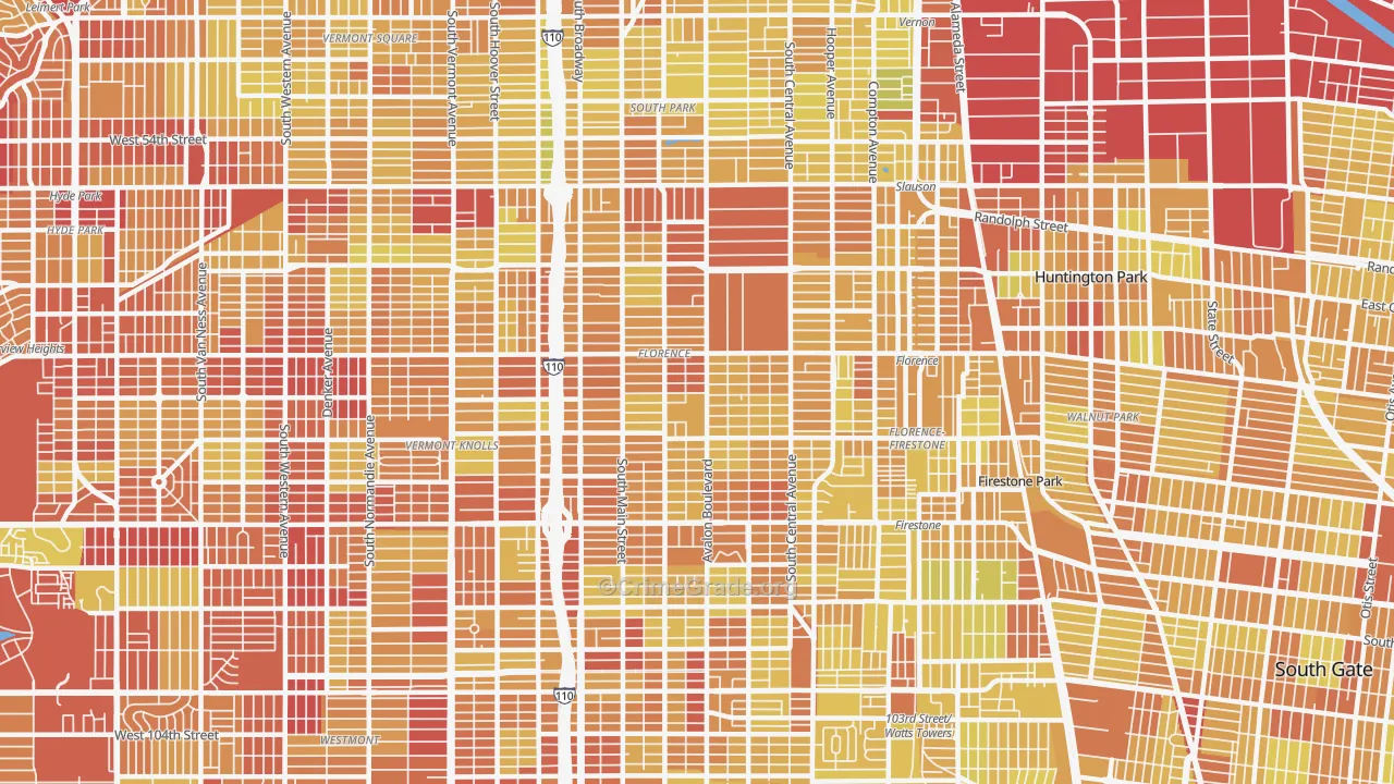 Southeast Los Angeles, Los Angeles, CA Map of Vehicle Theft Rates